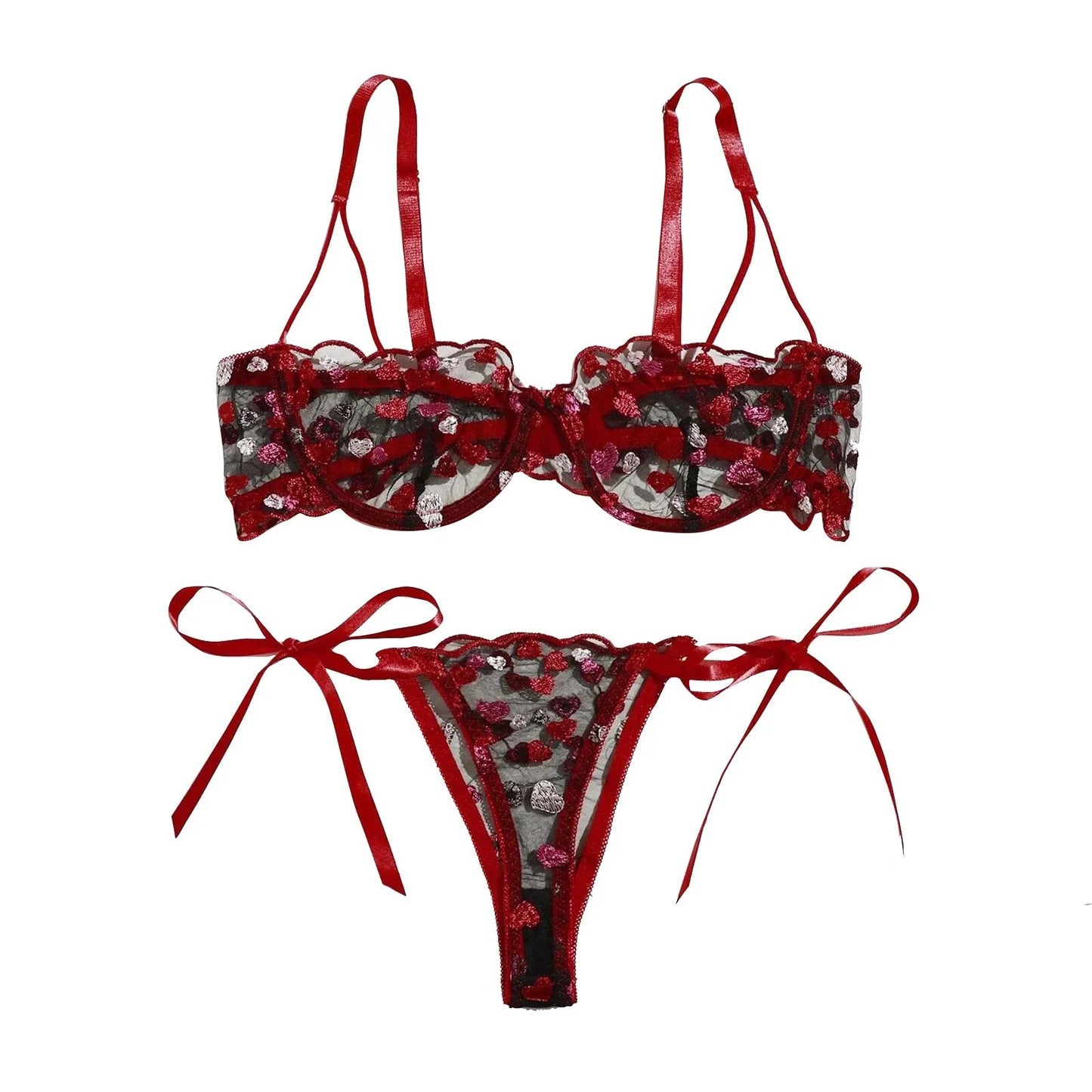 Sexy Red Lace Lingerie Set Floral Embroidery - stunninglyyou.contact