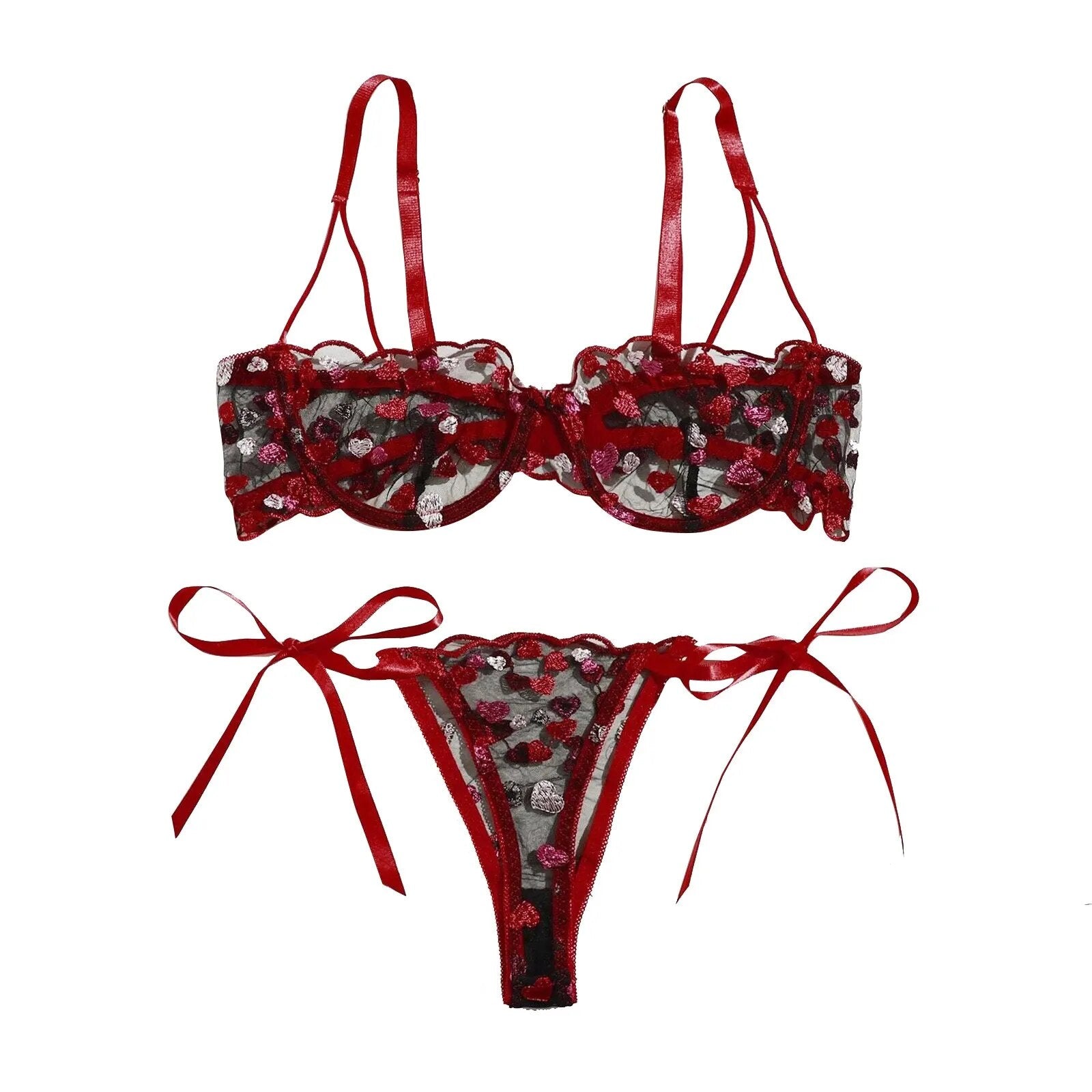 Sexy Red Lace Lingerie Set Floral Embroidery - stunninglyyou.contact