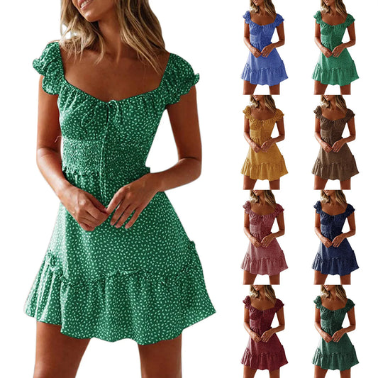 Floral Short Sleeve Ruffles Mini Dress Plus Size Print Party Dress - stunninglyyou.contact