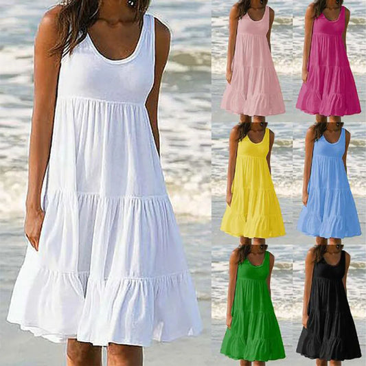 Colorful Casual O-Neck Sleeveless Ruffles Mini Dress - stunninglyyou.contact