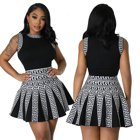 Black And White Pleated Skirt Mini Dress - stunninglyyou.contact