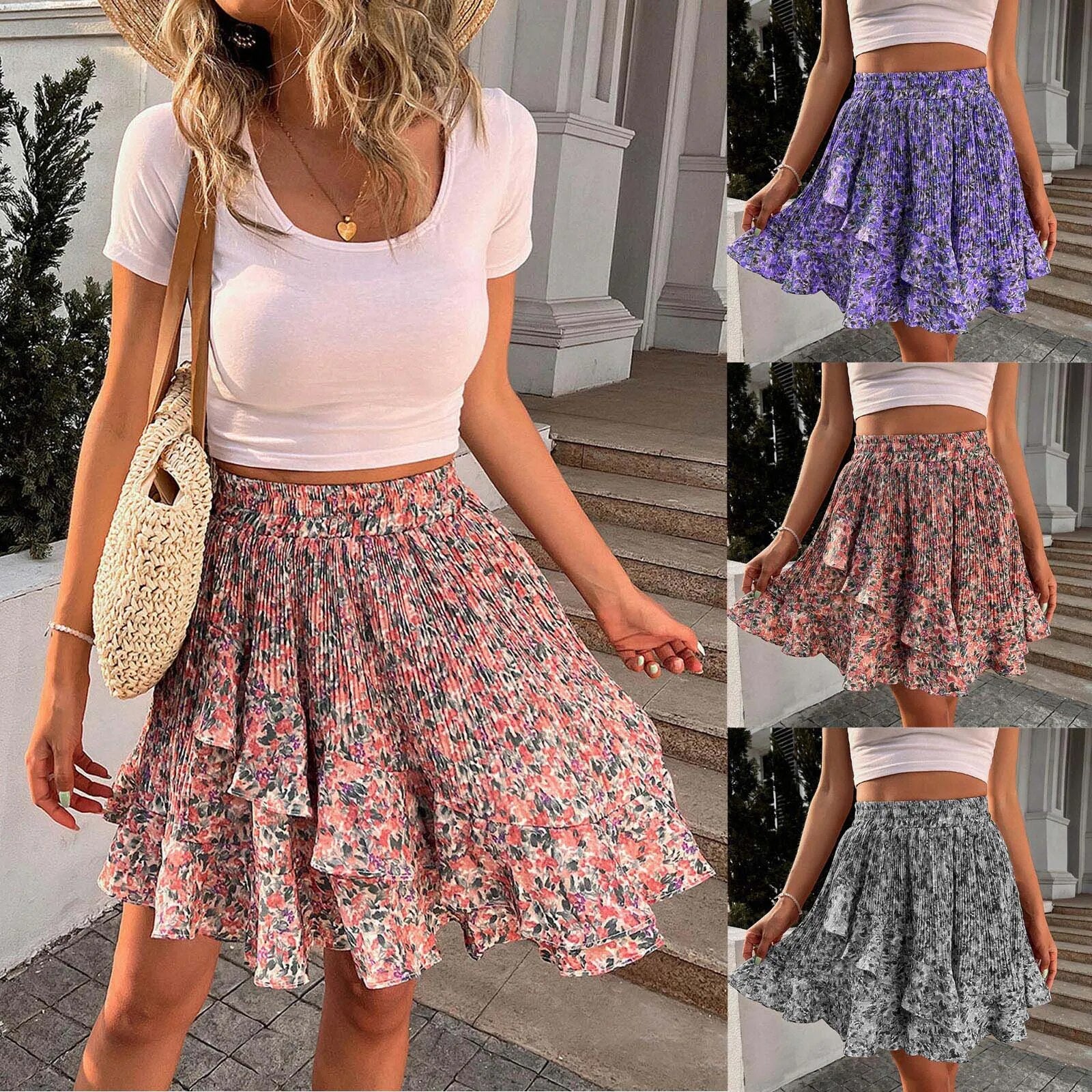 Beautiful Ruffle Tiered  Floral Print Mini Skirt - stunninglyyou.contact