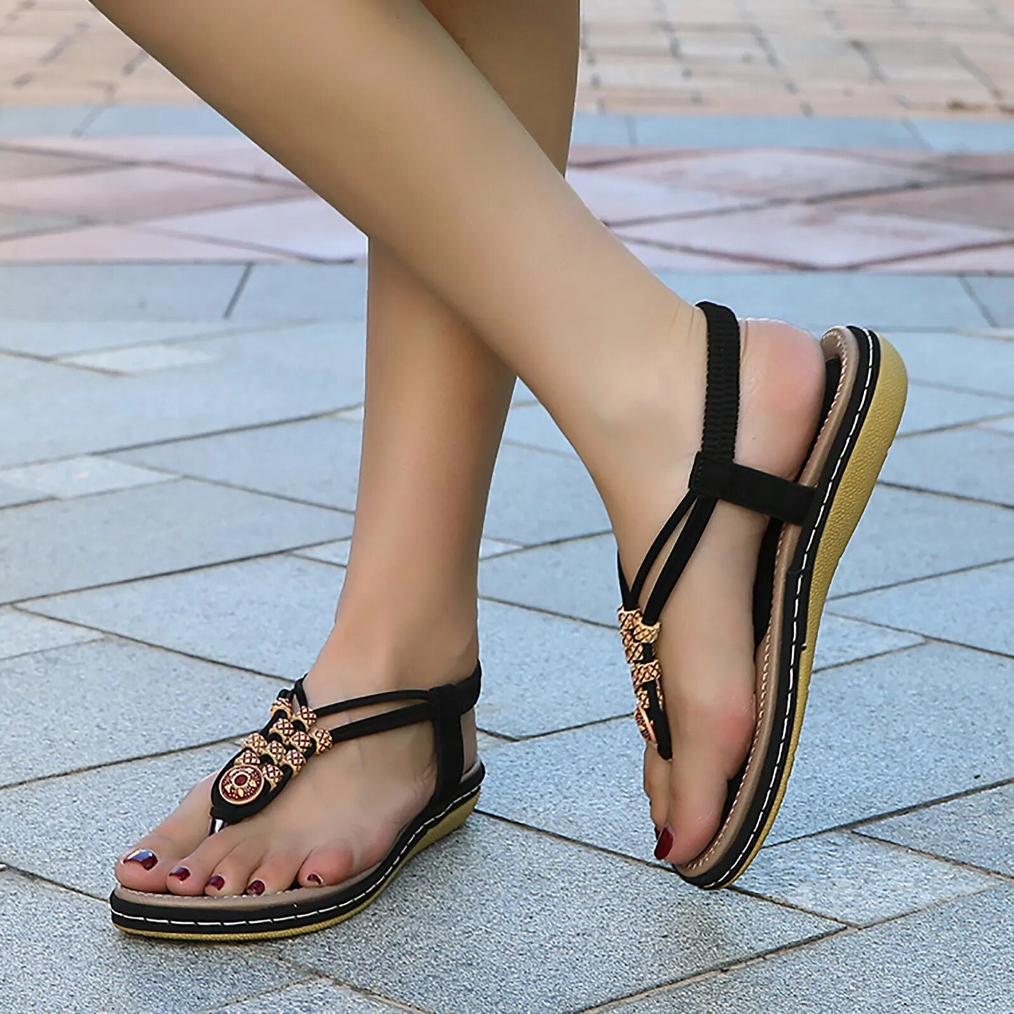 Ladies' Open Toe Platform String Bead Sandals - stunninglyyou.contact